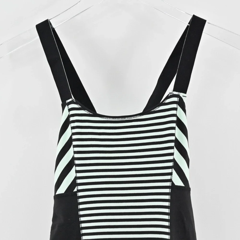 Lululemon Womens Work It Out Tank Top Size 4 Black Mint Green Stripe Logo Active